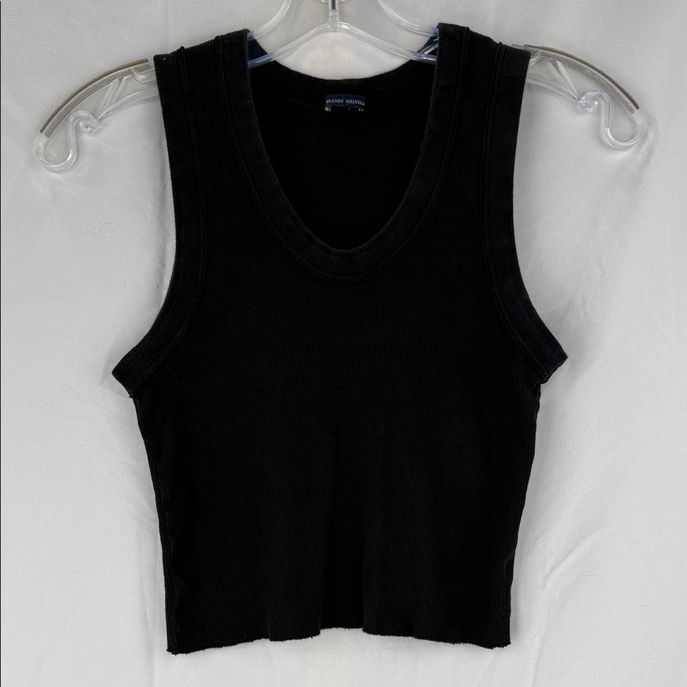 Brandy Melville Women’s Girls Juniors Black Cropped Ribbed 100% Cotton Tank Top